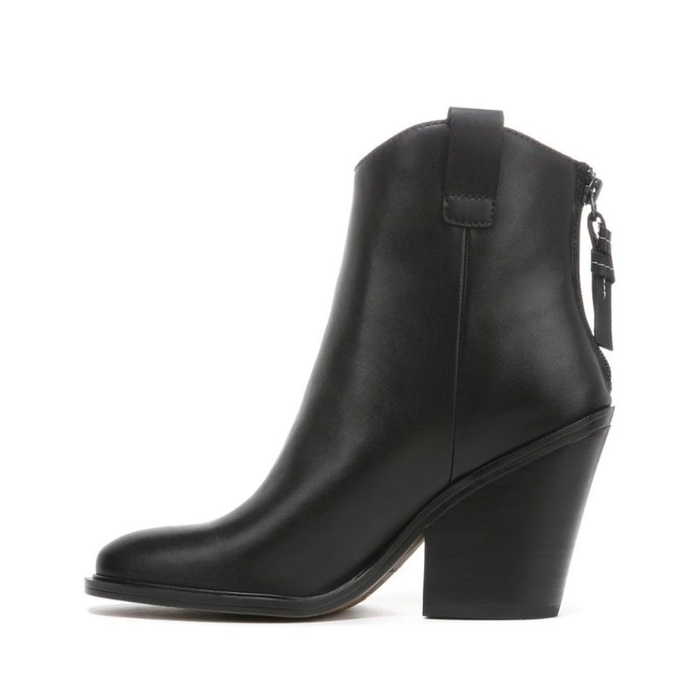 Franco Sarto Germaine Western Heeled Black Leather Boot Bootie - Picture 8 of 10